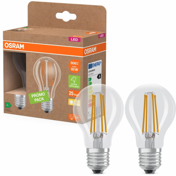 Žárovka Osram E27, 3,8 W, teplá bílá, 806 lm, energetická...