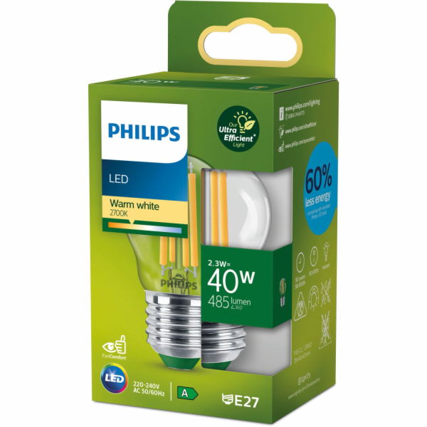 Ultraúčinná LED žárovka Philips E27 ve tvaru kapky 2,3 W ...