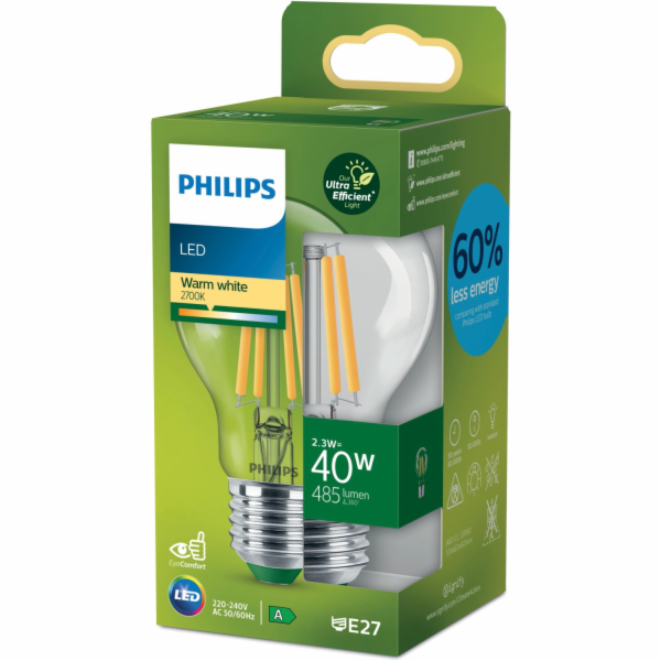 Ultraúčinná LED žárovka Philips, tvar E27, 2,3 W, 485 lm,...