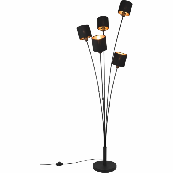 Stojací lampa Tommy 5xE14 Černé látkové stínidlo Černo-zlatá