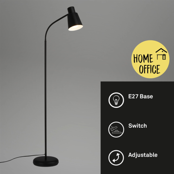 Stojací lampa Brilo, 1 žárovka, černá, 128 cm