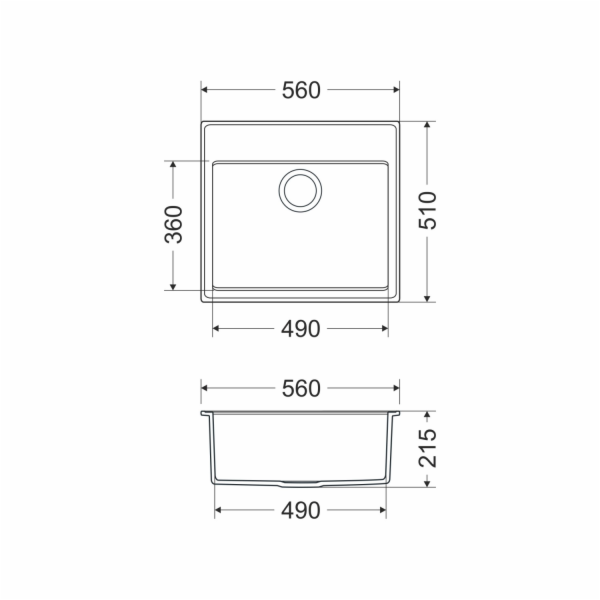 Vestavný dřez Miló Granitový kompozit Luxuria 56 Grafit