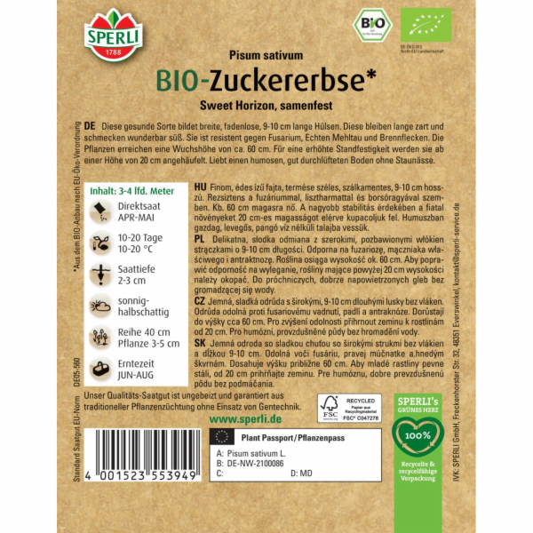 Sperli Bio semínka cukrového hrachu Sweet Horizon