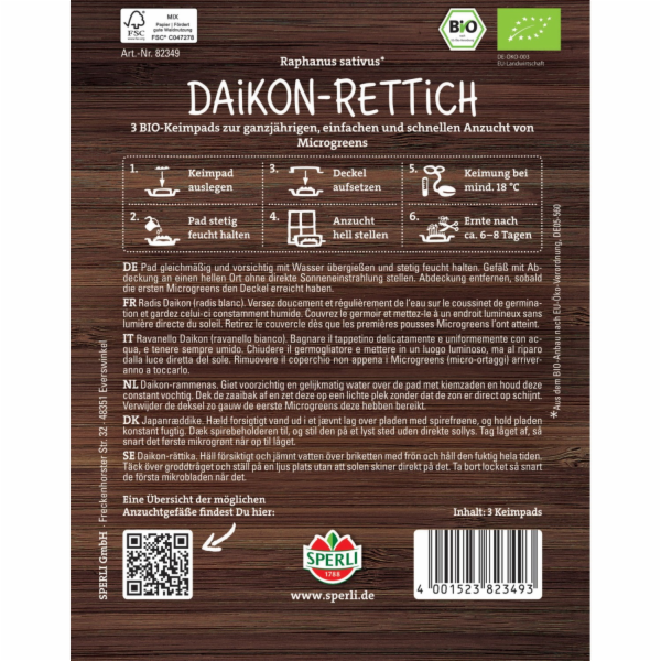Sperli Seeds Organic Microgreen Pads Ředkev daikon