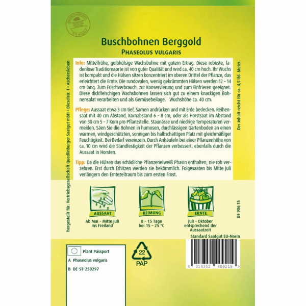 Quedlinburský keřový fazol  Berggold  žlutokuzlový