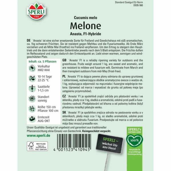 Sperli cukrový meloun "Anasta" F1 hybrid (Cucumis melo)