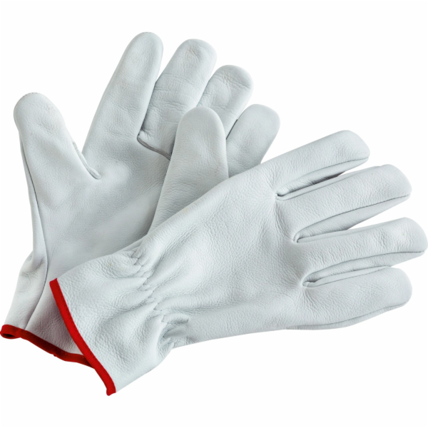 Kožené zahradnické rukavice, bílé a červené, velikost 9