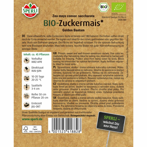 Sperli Bio kukuřice cukrová