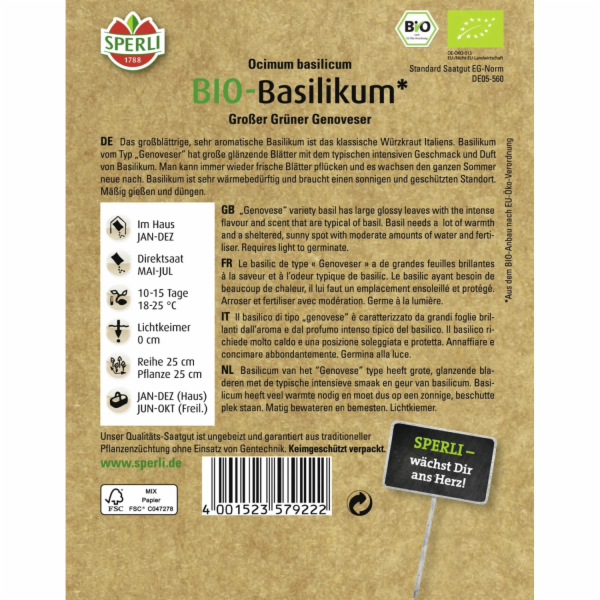 Sperli Bio bazalka "Velká zelená genovská"