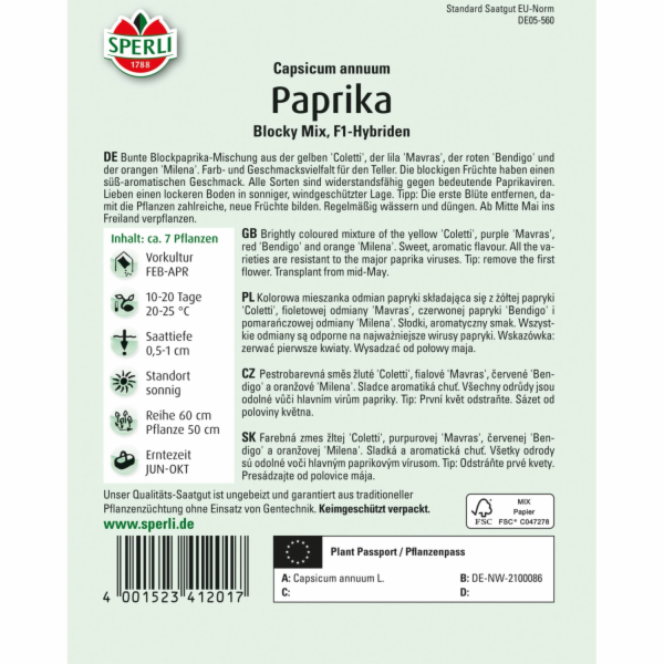 Sperli Paprika “Blocky Mix” F1 hybrid