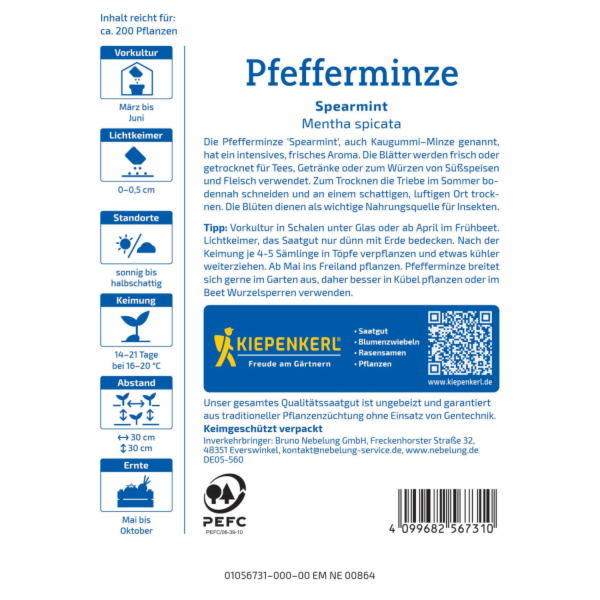 Kiepenkerl Semínka Máta peprná Máta klasnatá