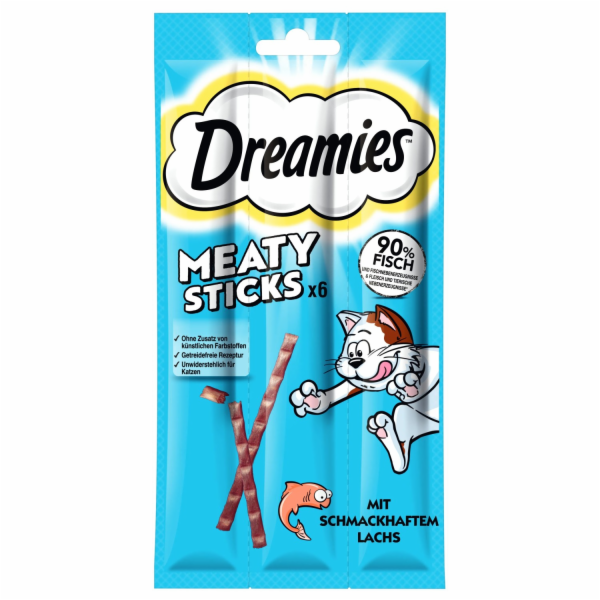 Doplňkové krmivo pro kočky Dreamies Meaty Sticks s losose...