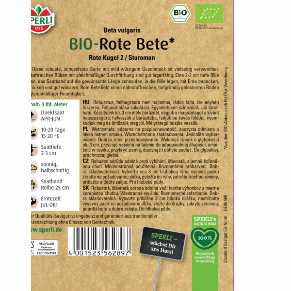 Sperli Bio hybridní semenná páska červené řepy F1