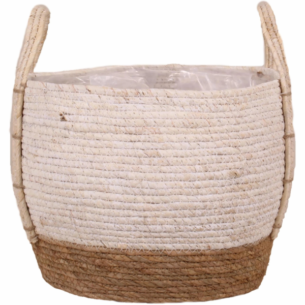 Košík s uchy ze slámy a mořské trávy, O 28 cm x 24 cm, bílý