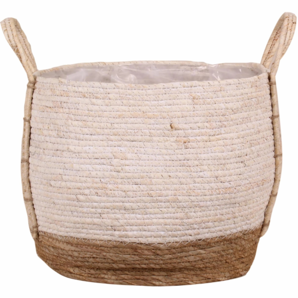 Košík s uchy ze slámy a mořské trávy, O 32 cm x 28 cm, bílý