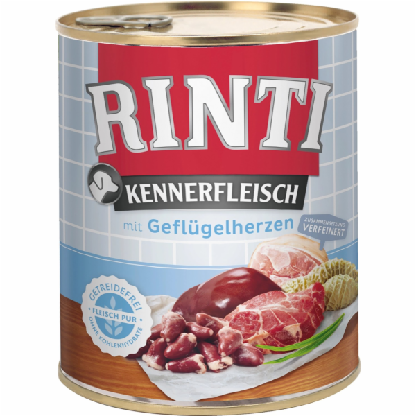 Rinti mokré krmivo pro psy, maso pro znalce, drůbeží srdí...