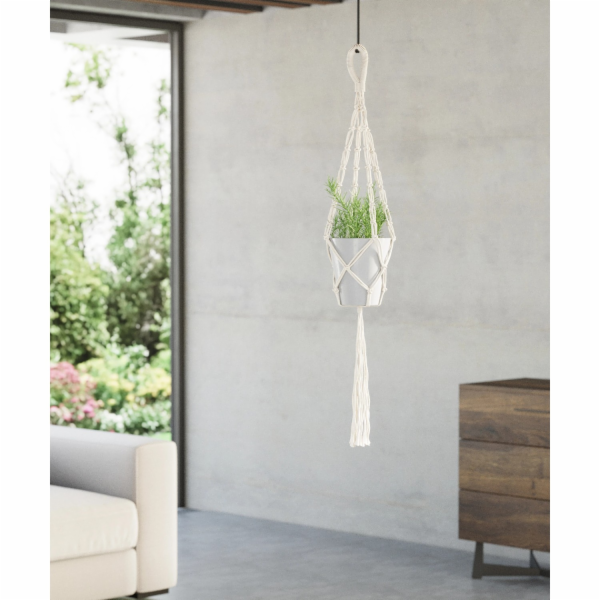Závěsné světlo makramé O 15 cm x 80 cm bílé