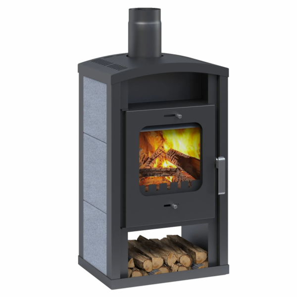 Dřevěná kamna Accente Umea, přírodní kámen, šedá, 6 kW
