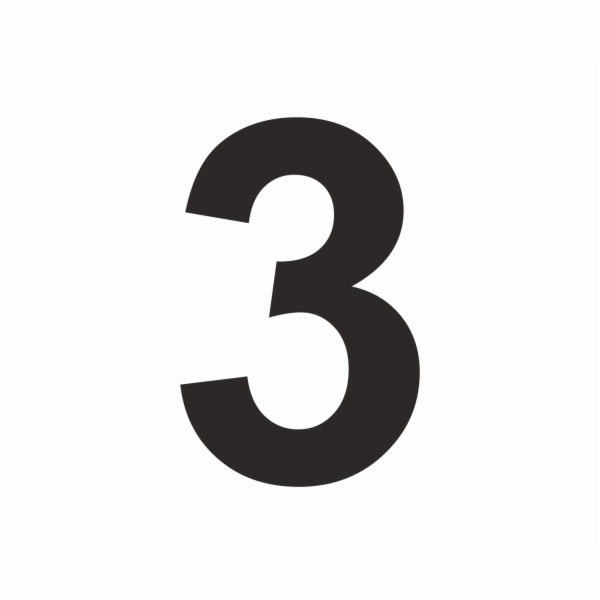 Samolepka "3" Černá PVC fólie výška 6 cm