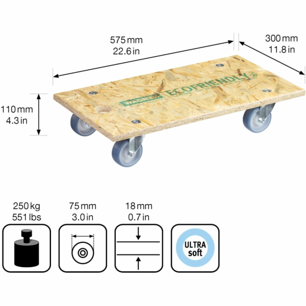Přepravní pomůcka Wagner 1173 Nosnost 250 kg 575 mm x 300...