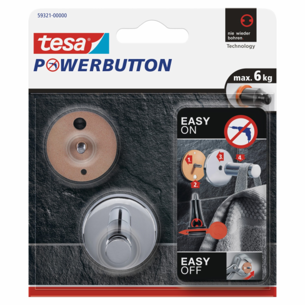 Univerzální háček Tesa Powerbutton Hook, chrom, střední