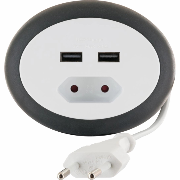 Prodlužovací kabel Schwaiger® Euro s 2 USB porty v bílé b...