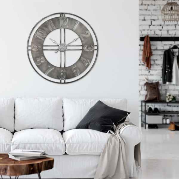 Nástěnné hodiny Wall-Art XL Industrial O 50 cm stříbrné