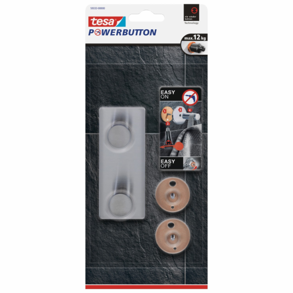 Tesa Powerbutton Dvojitý háček Classic z nerezové oceli
