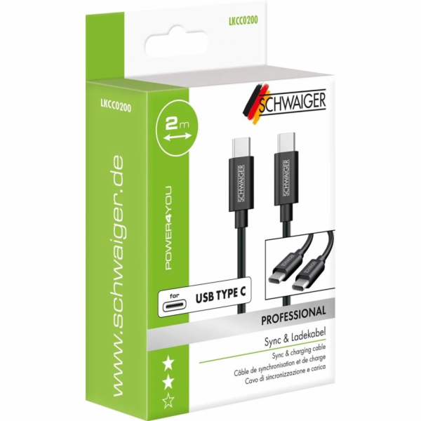 Synchronizační a nabíjecí kabel Schwaiger® typu USB C, če...