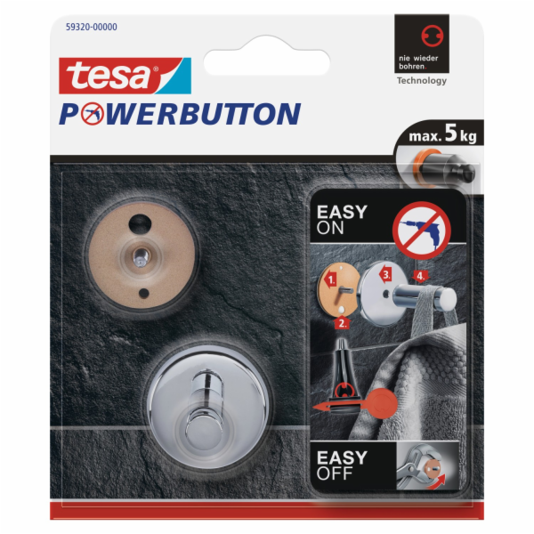 Univerzální chromovaný háček Tesa Powerbutton, malý