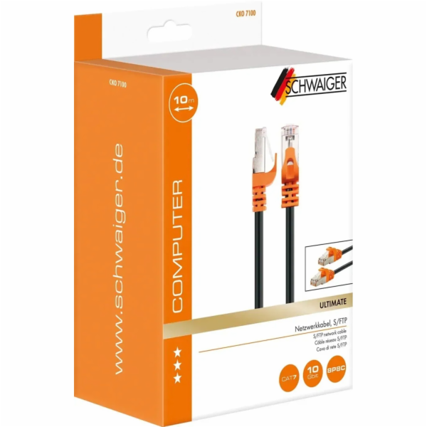 Schwaiger® CAT7 síťový kabel S/FTP oranžový/černý 10 m