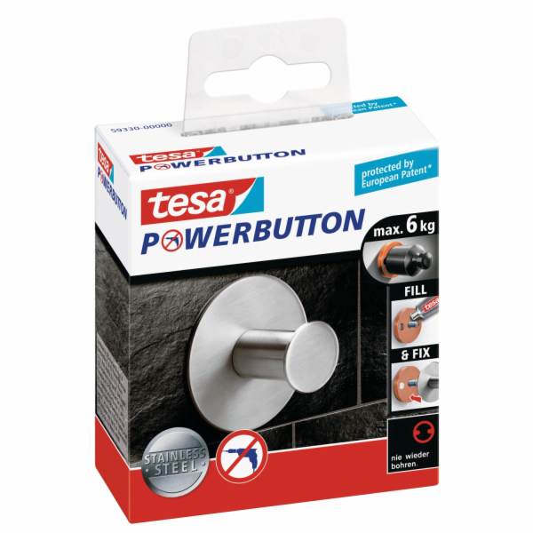 Tesa Powerbutton Hook Classic z nerezové oceli, kulatý