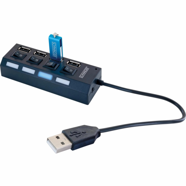 Schwaiger® USB 2.0 Hub 4portový černý s přepínačem a stav...