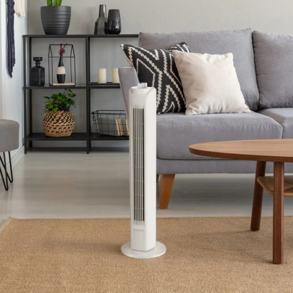 Věžový ventilátor s časovačem, 80 cm x 22 cm, bílý