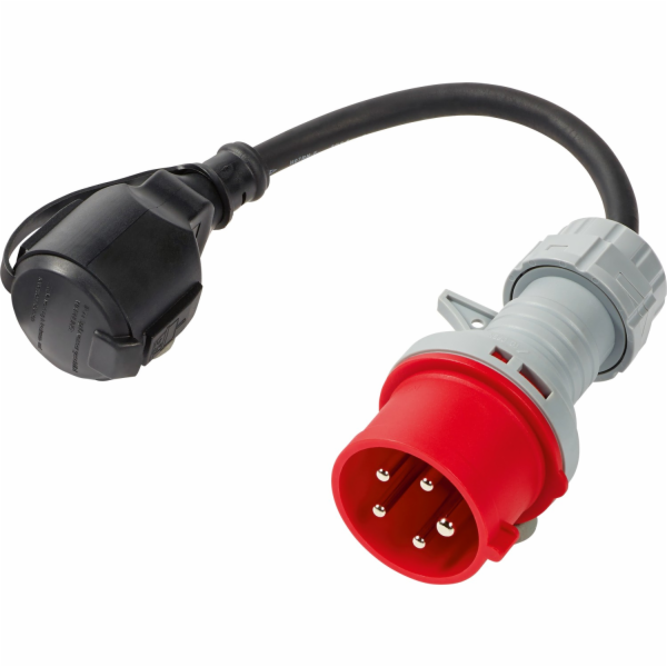 Zástrčka CEE 5pinová do zásuvky Schuko 16 A červená