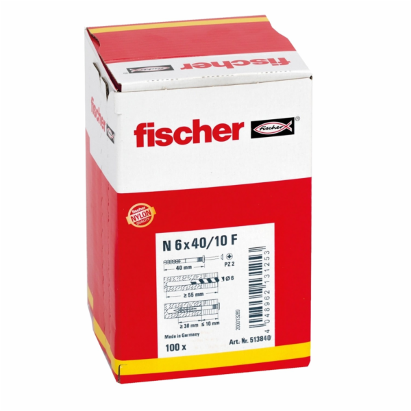 Hmoždinky Fischer N 8 x 60/20 S s natřpytkovým šroubem, p...