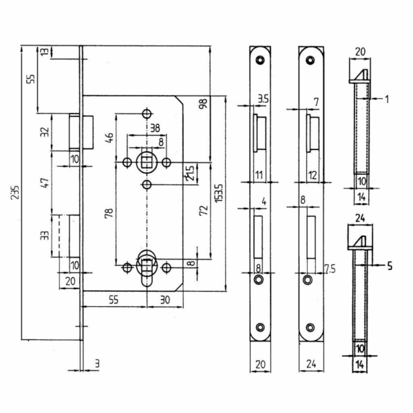 Zámek chodby pro profilovou cylindrickou vložku, s polodr...