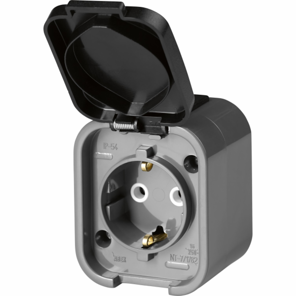 Jednoduchá zásuvka odolná proti vlhkosti, IP54, šedá