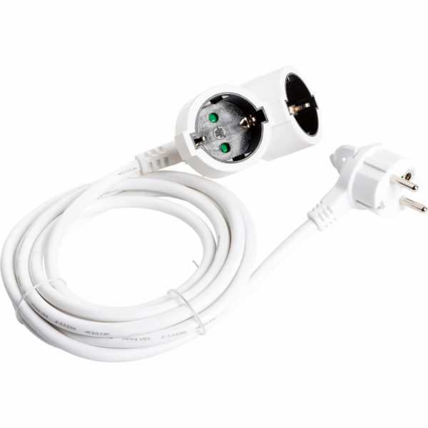 Prodlužovací kabel s ochranným kontaktem, 2cestný, bílý, 3 m