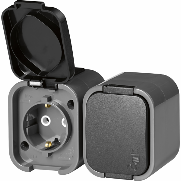 Dvojitá zásuvka odolná proti vlhkosti, IP54, šedá