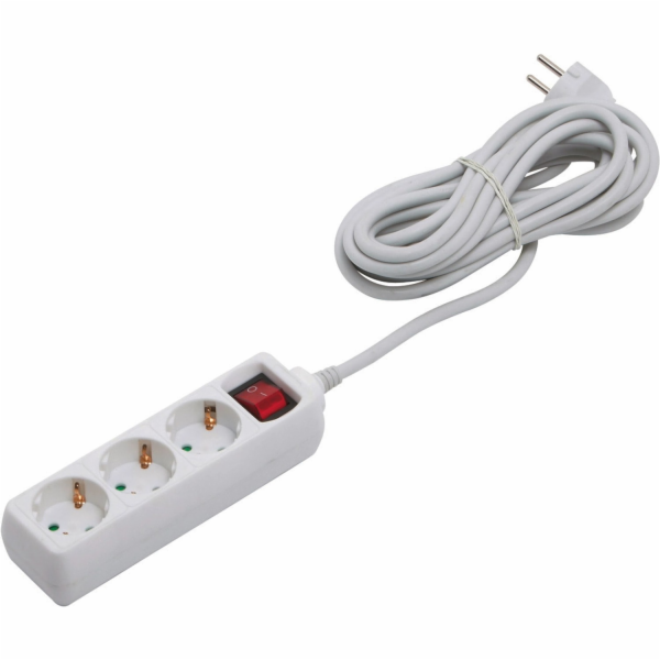 Prodlužovací kabel s 3 zásuvkami a vypínačem, bílý, 5 m