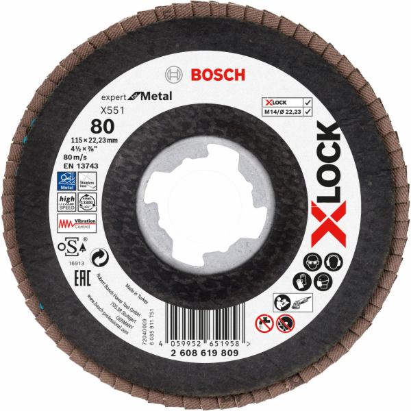 Lamelový kotouč Bosch X-Lock X551 kov 115 x 22,23 mm K80