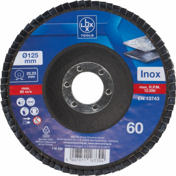 Lamelový kotouč LUX-TOOLS kovový O 125 mm K60