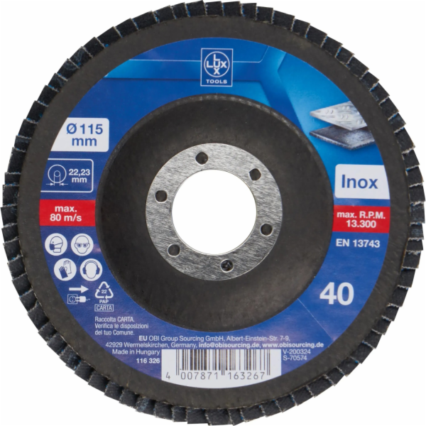 Lamelový kotouč LUX-TOOLS kovový O 115 mm K40