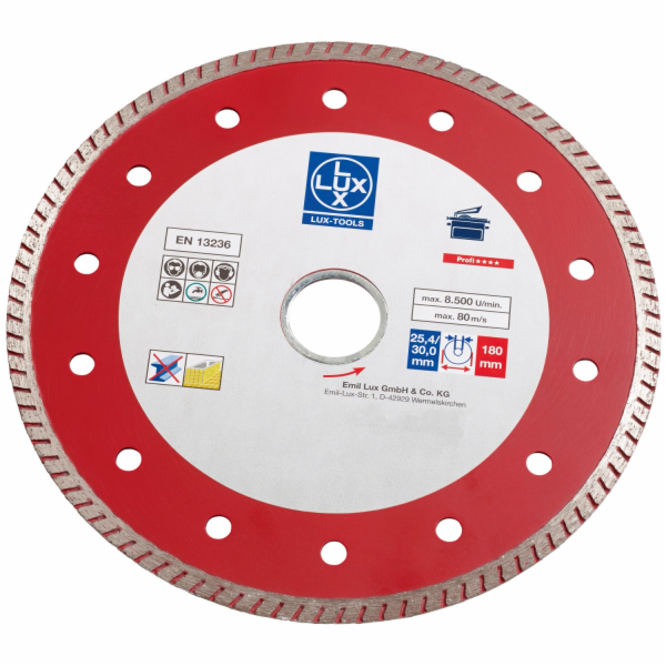 Diamantový řezný kotouč LUX-TOOLS s plným okrajem 180 mm