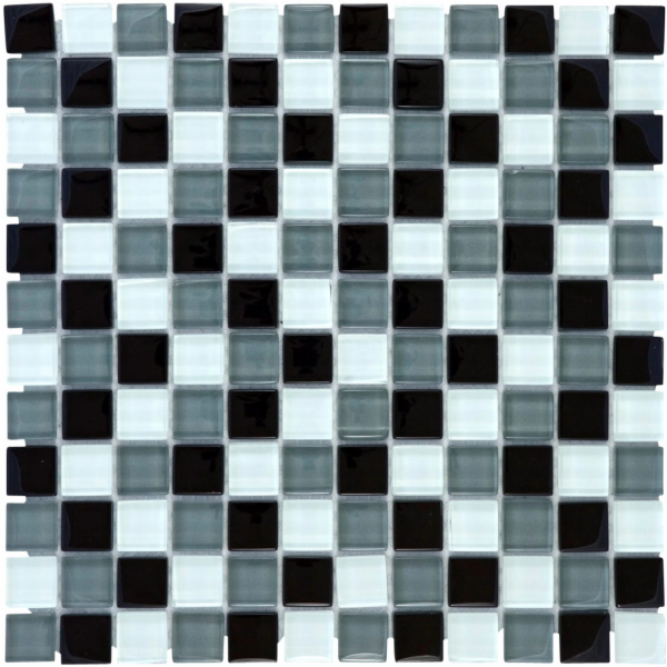 Mozaiková rohož ze skla černá šedá bílá 30 cm x 30 cm