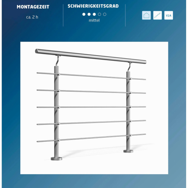 Sada zábradlí z nerezové oceli V2A - 100 x 150 cm s 5 kul...