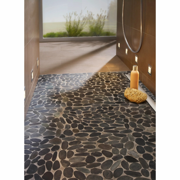 Mozaiková rohož říční oblázky plochá černá matná 30 cm x ...