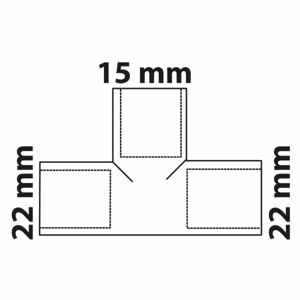 Kirchhoff redukční T-kus 22 mm x 15 mm x 22 mm, 3 objímky...