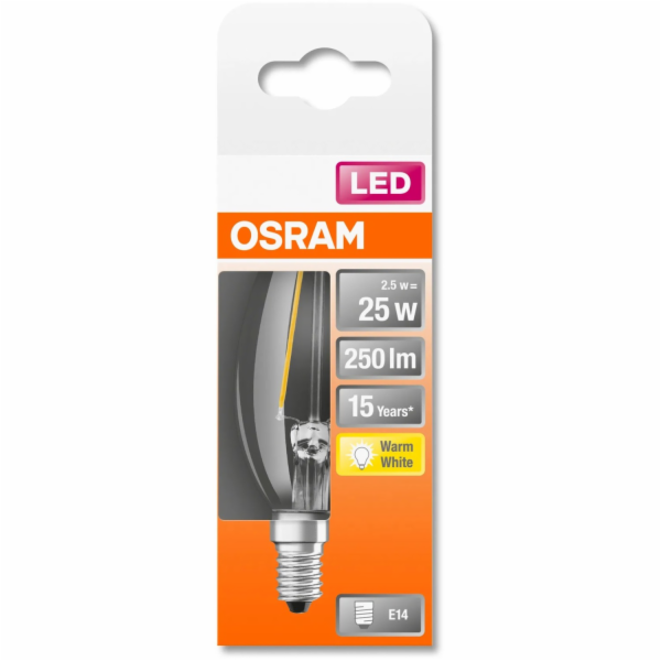 Osram LED žárovka E14, tvar svíčky, 2,5 W, teplá bílá, 25...